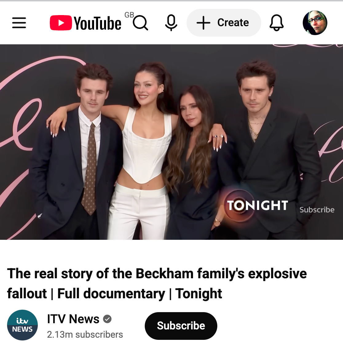 still of youtube video of Beckham show on ITV
